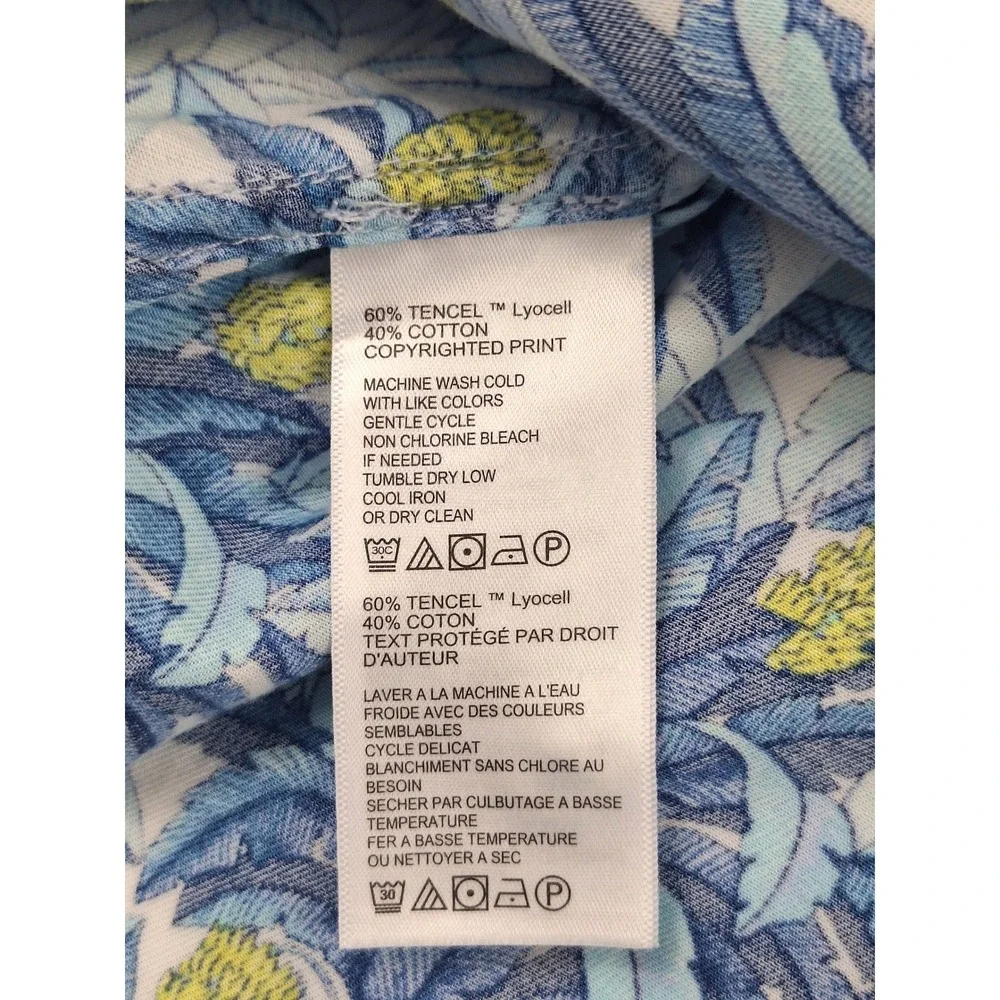 Tommy Bahama Mens Large Blue Tropical Palm Pineapple Tencel Cotton Aloha Shirt